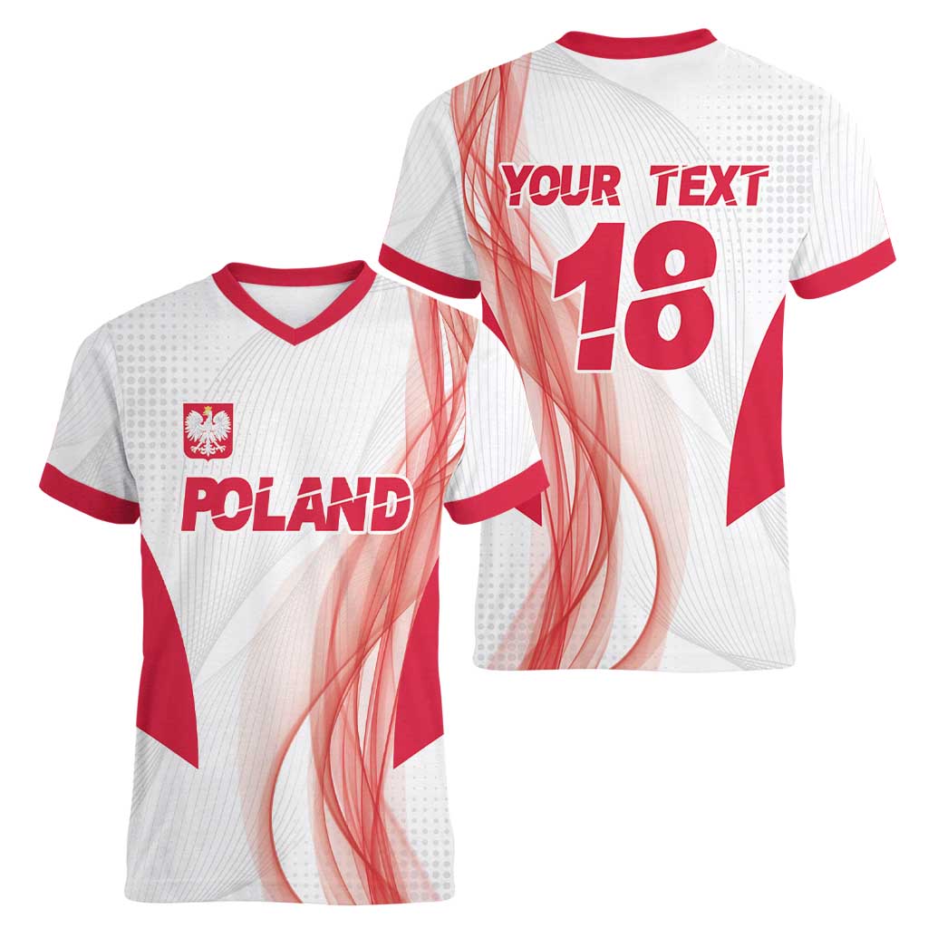 Custom Poland Volleyball Women V-Neck T-Shirt Polish Eagle Sports Pride
