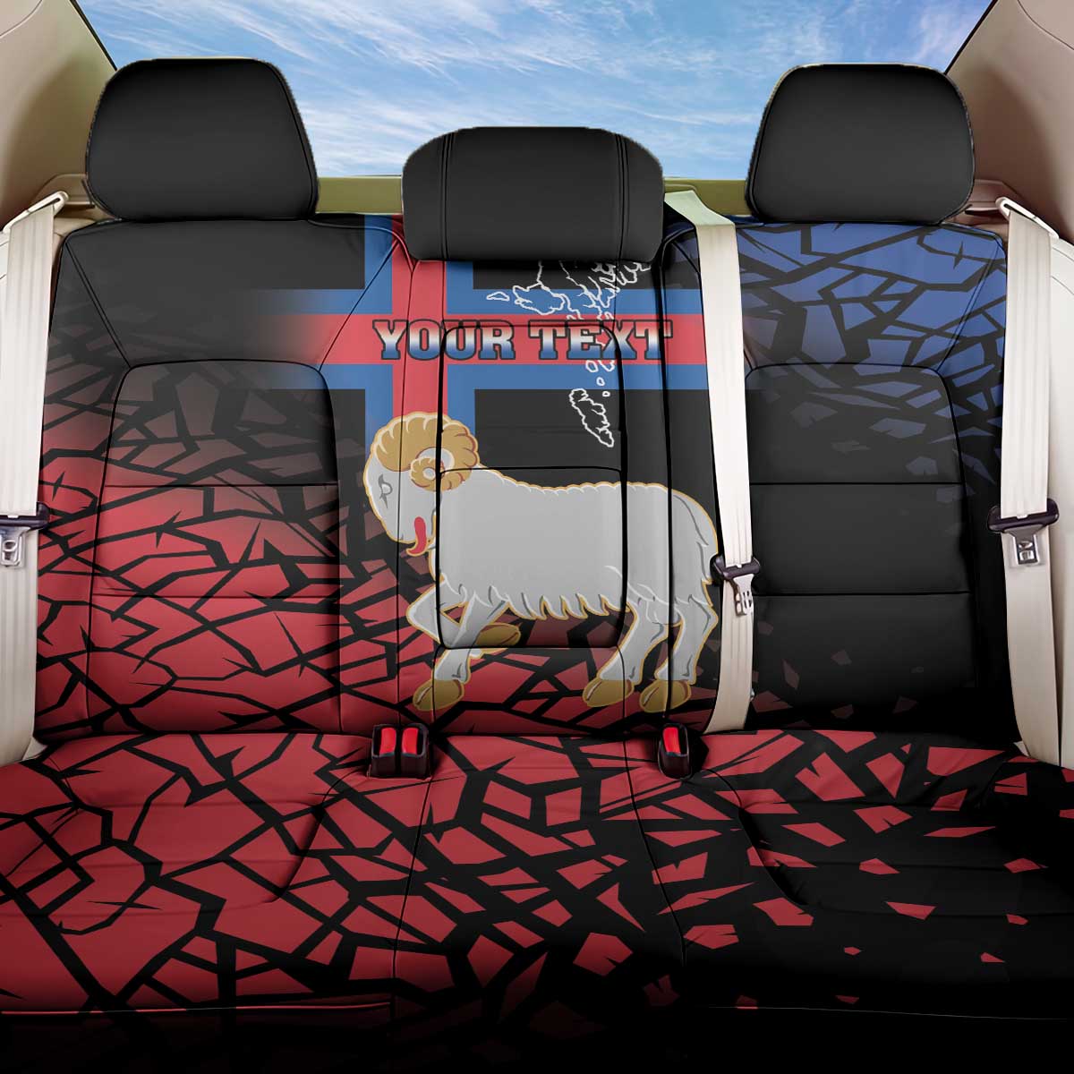 Personalized Faroe Islands Back Car Seat Cover Coat Of Arms Flag Style
