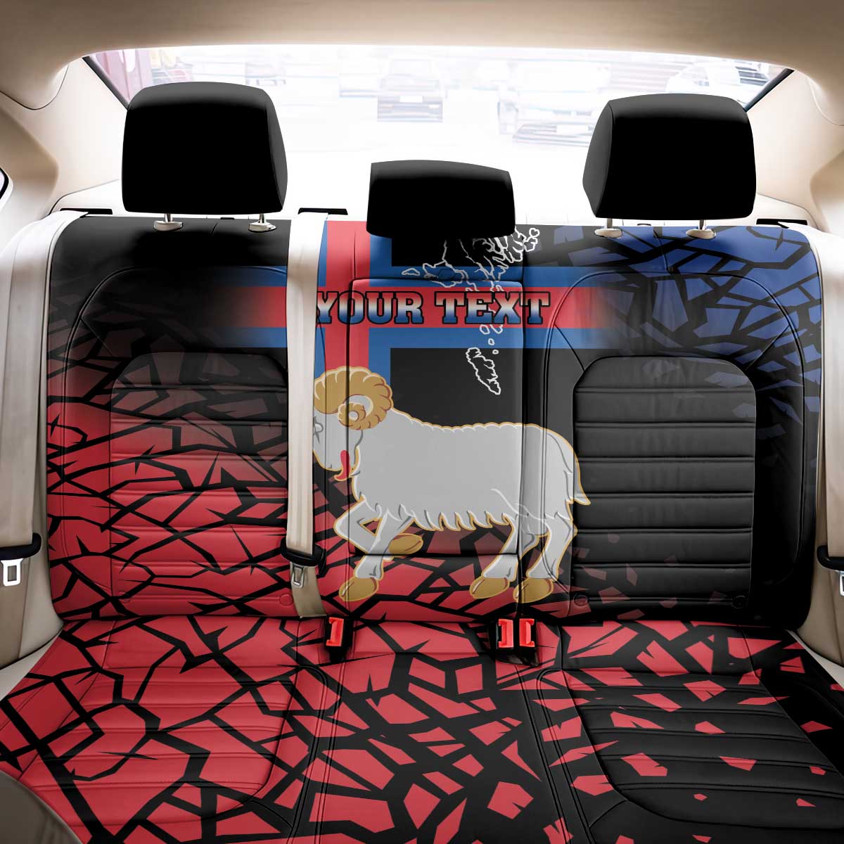 Personalized Faroe Islands Back Car Seat Cover Coat Of Arms Flag Style