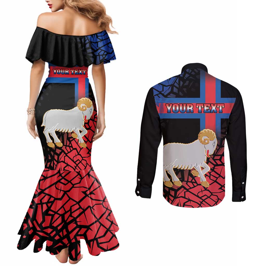 Personalized Faroe Islands Couples Matching Mermaid Dress and Long Sleeve Button Shirt Coat Of Arms Flag Style