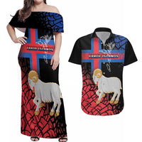 Personalized Faroe Islands Couples Matching Off Shoulder Maxi Dress and Hawaiian Shirt Coat Of Arms Flag Style