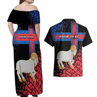 Personalized Faroe Islands Couples Matching Off Shoulder Maxi Dress and Hawaiian Shirt Coat Of Arms Flag Style