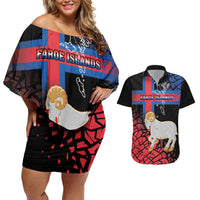 Personalized Faroe Islands Couples Matching Off Shoulder Short Dress and Hawaiian Shirt Coat Of Arms Flag Style