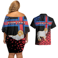 Personalized Faroe Islands Couples Matching Off Shoulder Short Dress and Hawaiian Shirt Coat Of Arms Flag Style
