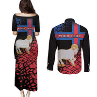 Personalized Faroe Islands Couples Matching Puletasi and Long Sleeve Button Shirt Coat Of Arms Flag Style