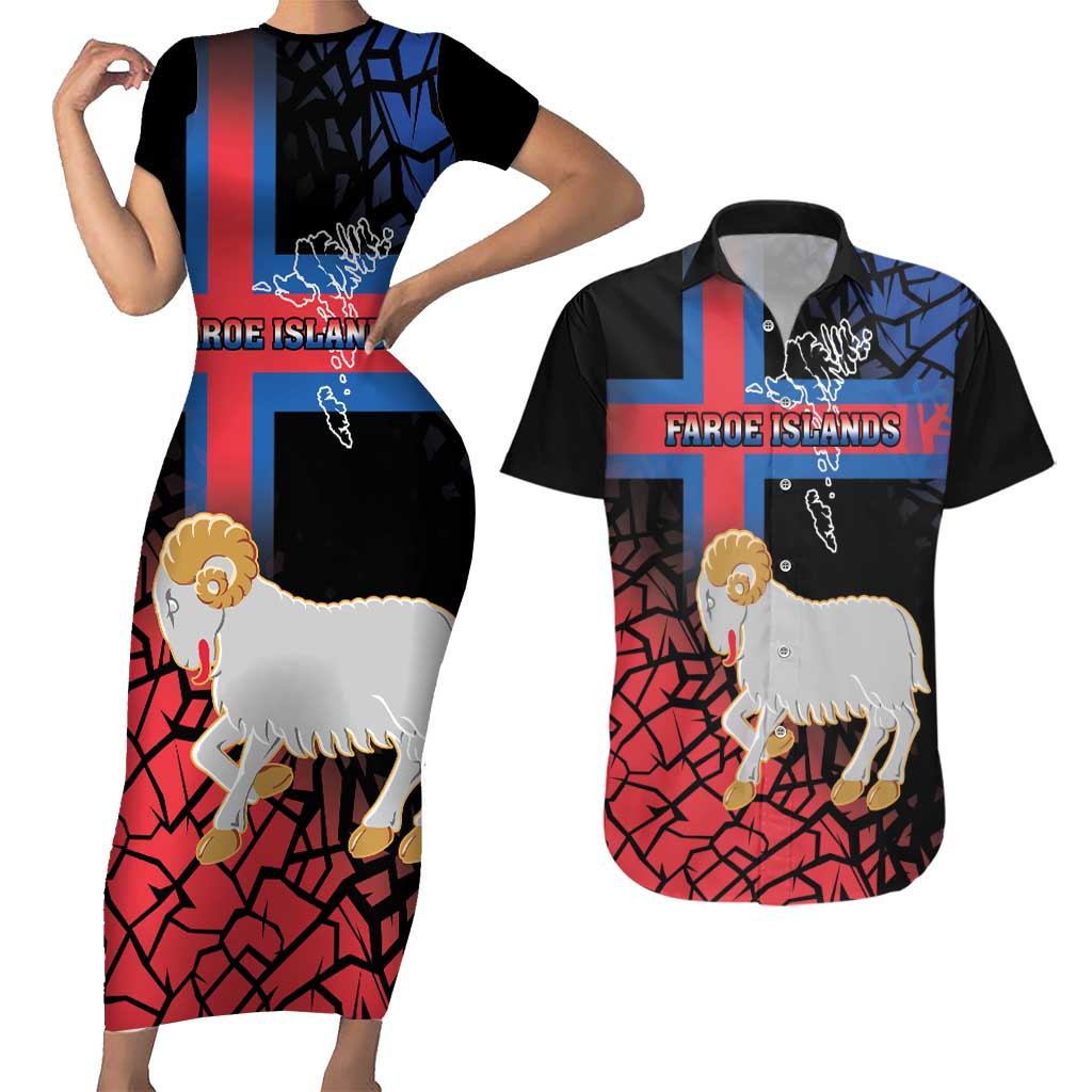 Personalized Faroe Islands Couples Matching Short Sleeve Bodycon Dress and Hawaiian Shirt Coat Of Arms Flag Style