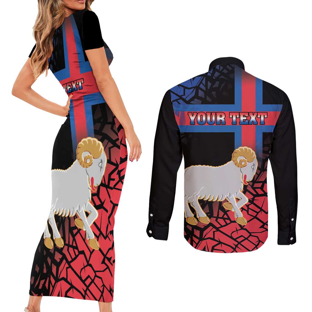 Personalized Faroe Islands Couples Matching Short Sleeve Bodycon Dress and Long Sleeve Button Shirt Coat Of Arms Flag Style