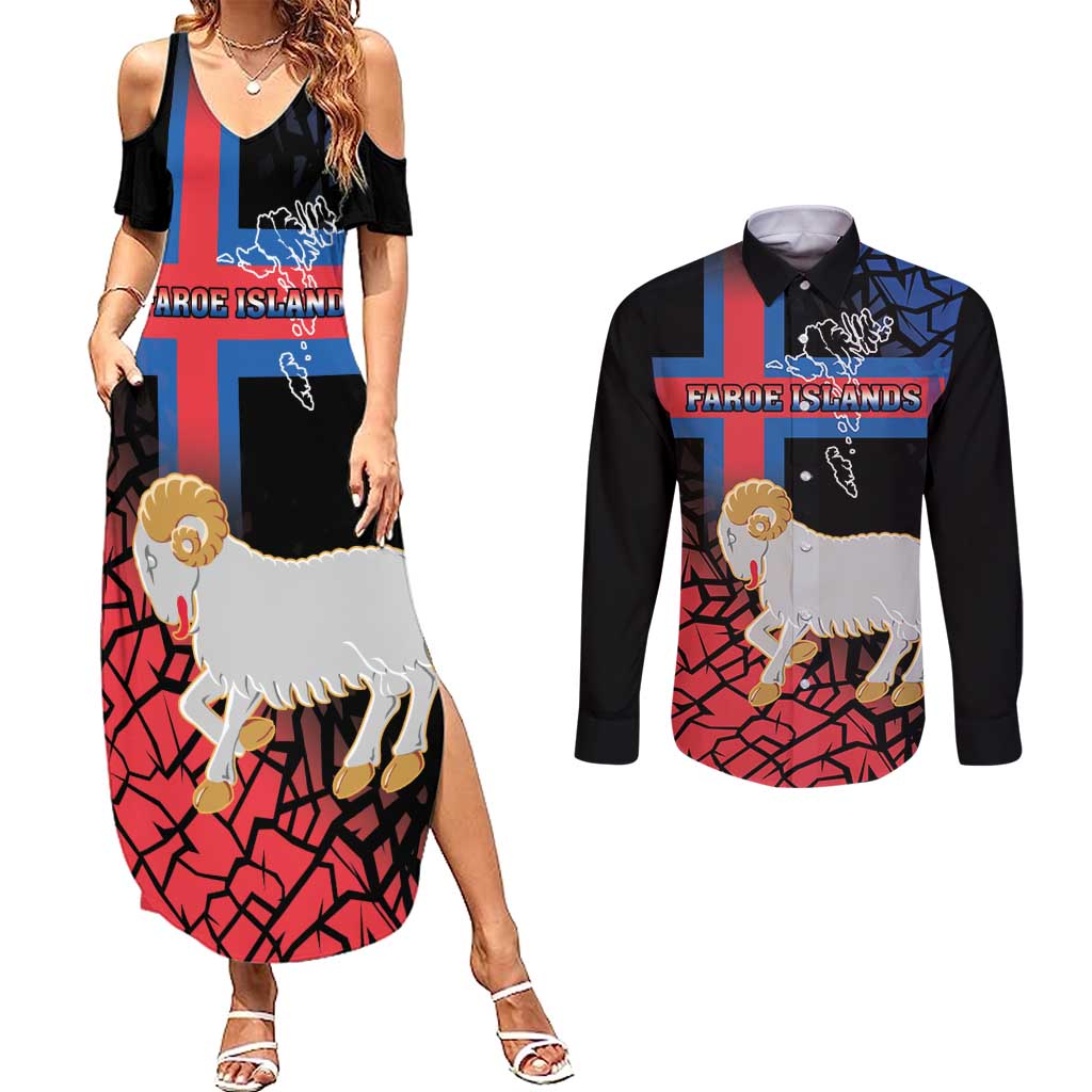 Personalized Faroe Islands Couples Matching Summer Maxi Dress and Long Sleeve Button Shirt Coat Of Arms Flag Style