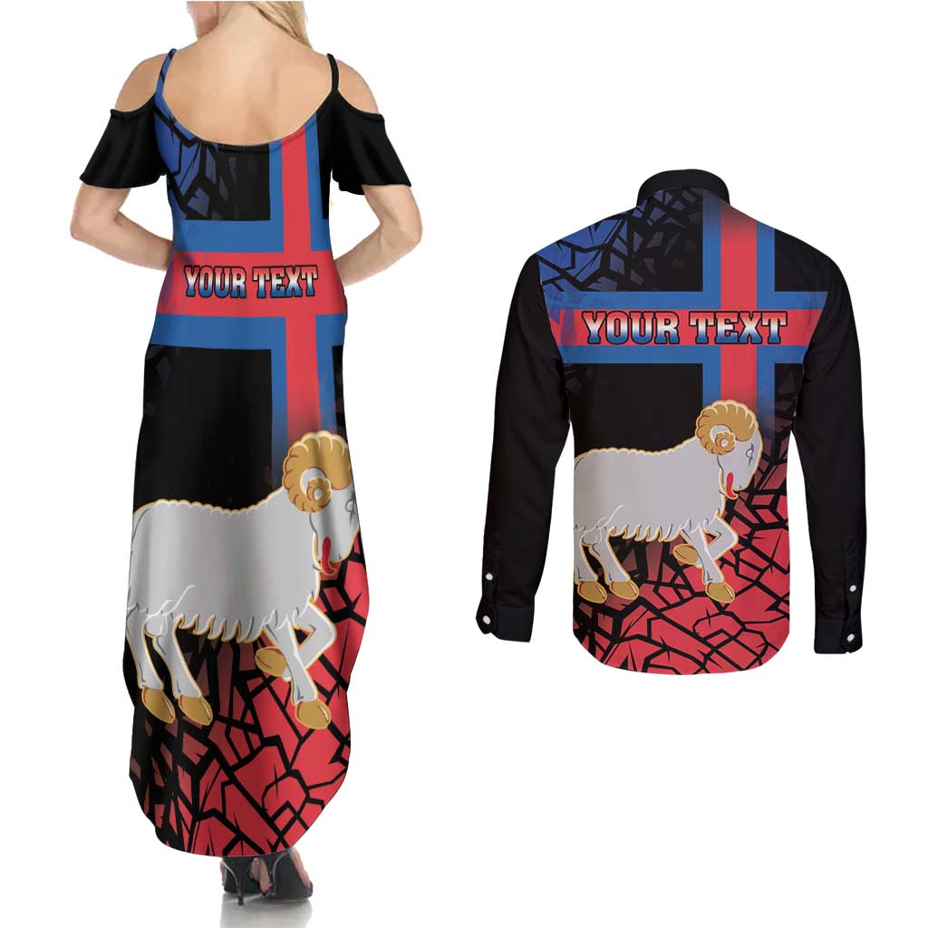 Personalized Faroe Islands Couples Matching Summer Maxi Dress and Long Sleeve Button Shirt Coat Of Arms Flag Style