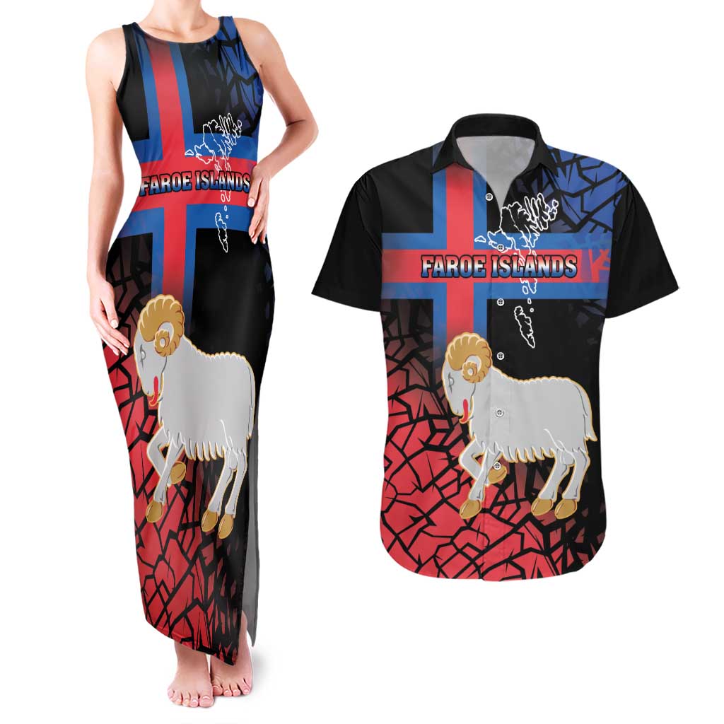 Personalized Faroe Islands Couples Matching Tank Maxi Dress and Hawaiian Shirt Coat Of Arms Flag Style