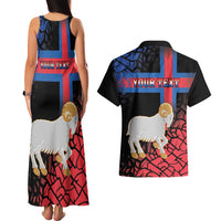 Personalized Faroe Islands Couples Matching Tank Maxi Dress and Hawaiian Shirt Coat Of Arms Flag Style