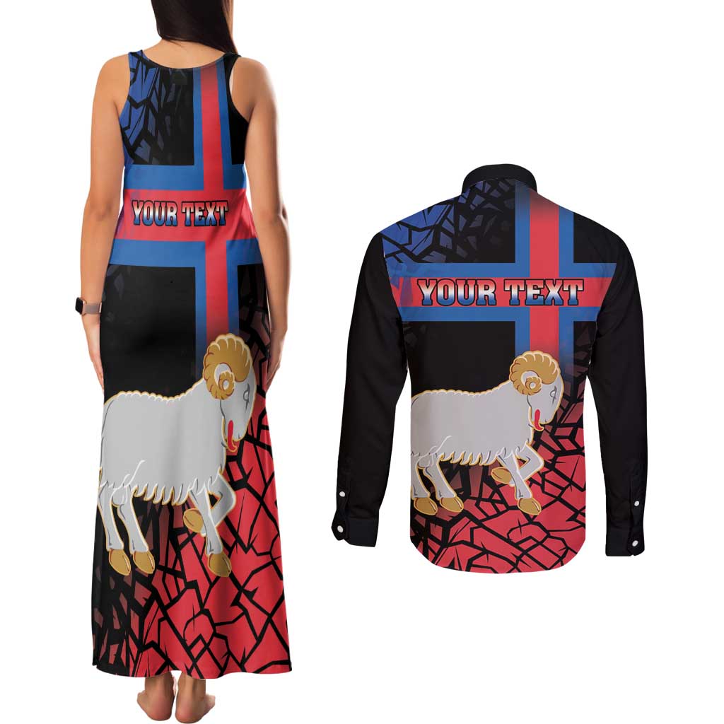 Personalized Faroe Islands Couples Matching Tank Maxi Dress and Long Sleeve Button Shirt Coat Of Arms Flag Style