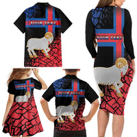 Personalized Faroe Islands Family Matching Long Sleeve Bodycon Dress and Hawaiian Shirt Coat Of Arms Flag Style