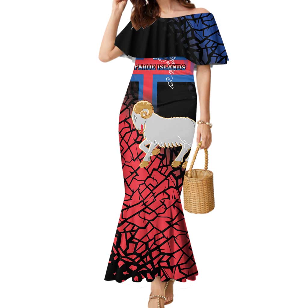 Personalized Faroe Islands Family Matching Mermaid Dress and Hawaiian Shirt Coat Of Arms Flag Style