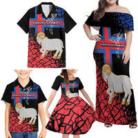 Personalized Faroe Islands Family Matching Off Shoulder Maxi Dress and Hawaiian Shirt Coat Of Arms Flag Style