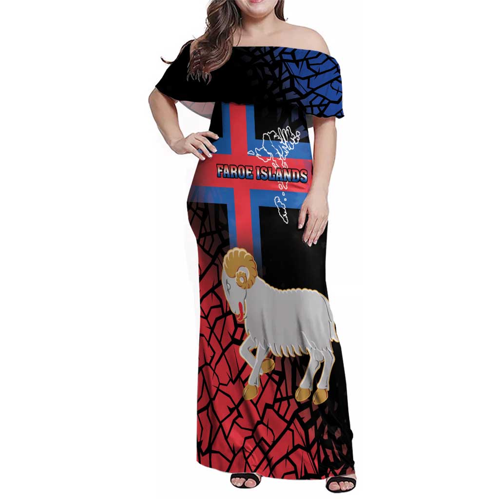 Personalized Faroe Islands Family Matching Off Shoulder Maxi Dress and Hawaiian Shirt Coat Of Arms Flag Style