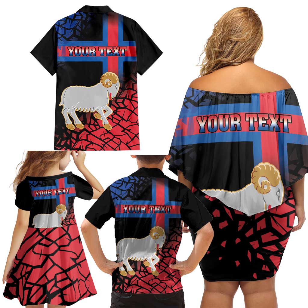 Personalized Faroe Islands Family Matching Off Shoulder Short Dress and Hawaiian Shirt Coat Of Arms Flag Style