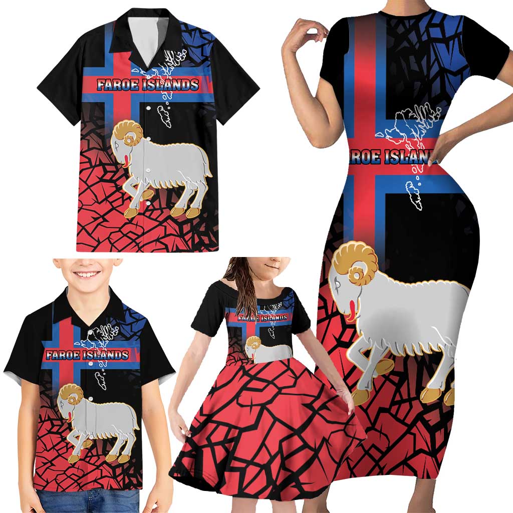 Personalized Faroe Islands Family Matching Short Sleeve Bodycon Dress and Hawaiian Shirt Coat Of Arms Flag Style
