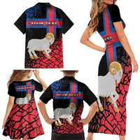 Personalized Faroe Islands Family Matching Short Sleeve Bodycon Dress and Hawaiian Shirt Coat Of Arms Flag Style