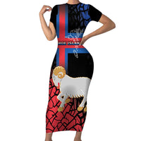 Personalized Faroe Islands Family Matching Short Sleeve Bodycon Dress and Hawaiian Shirt Coat Of Arms Flag Style