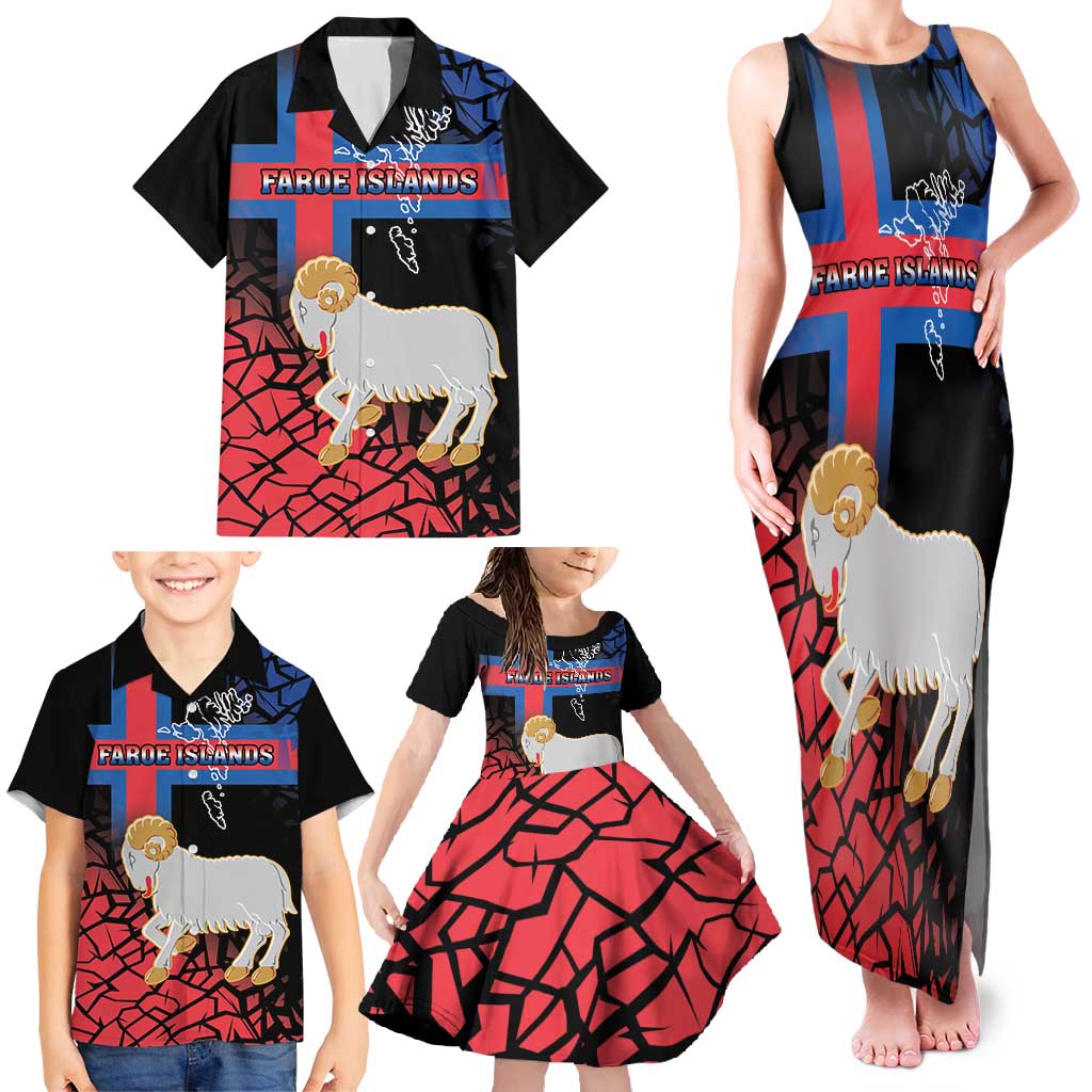 Personalized Faroe Islands Family Matching Tank Maxi Dress and Hawaiian Shirt Coat Of Arms Flag Style