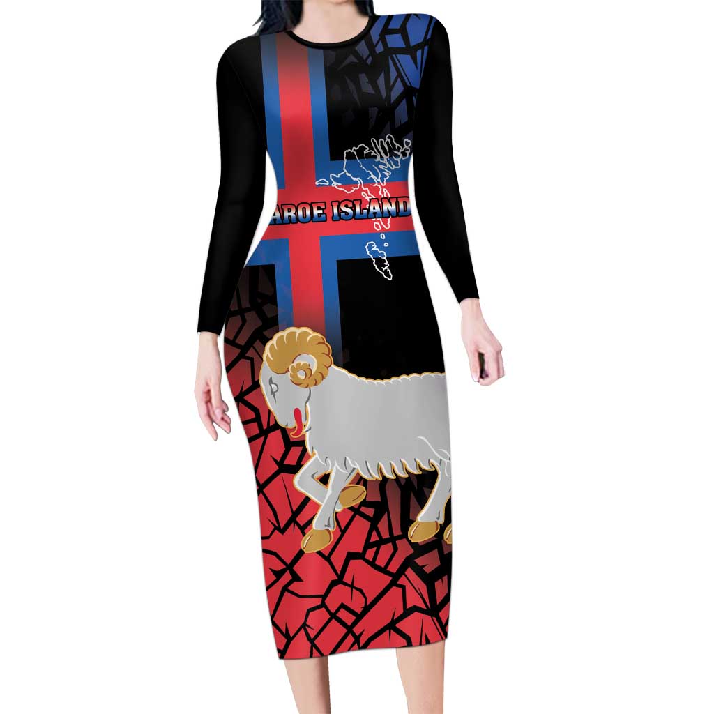Personalized Faroe Islands Long Sleeve Bodycon Dress Coat Of Arms Flag Style