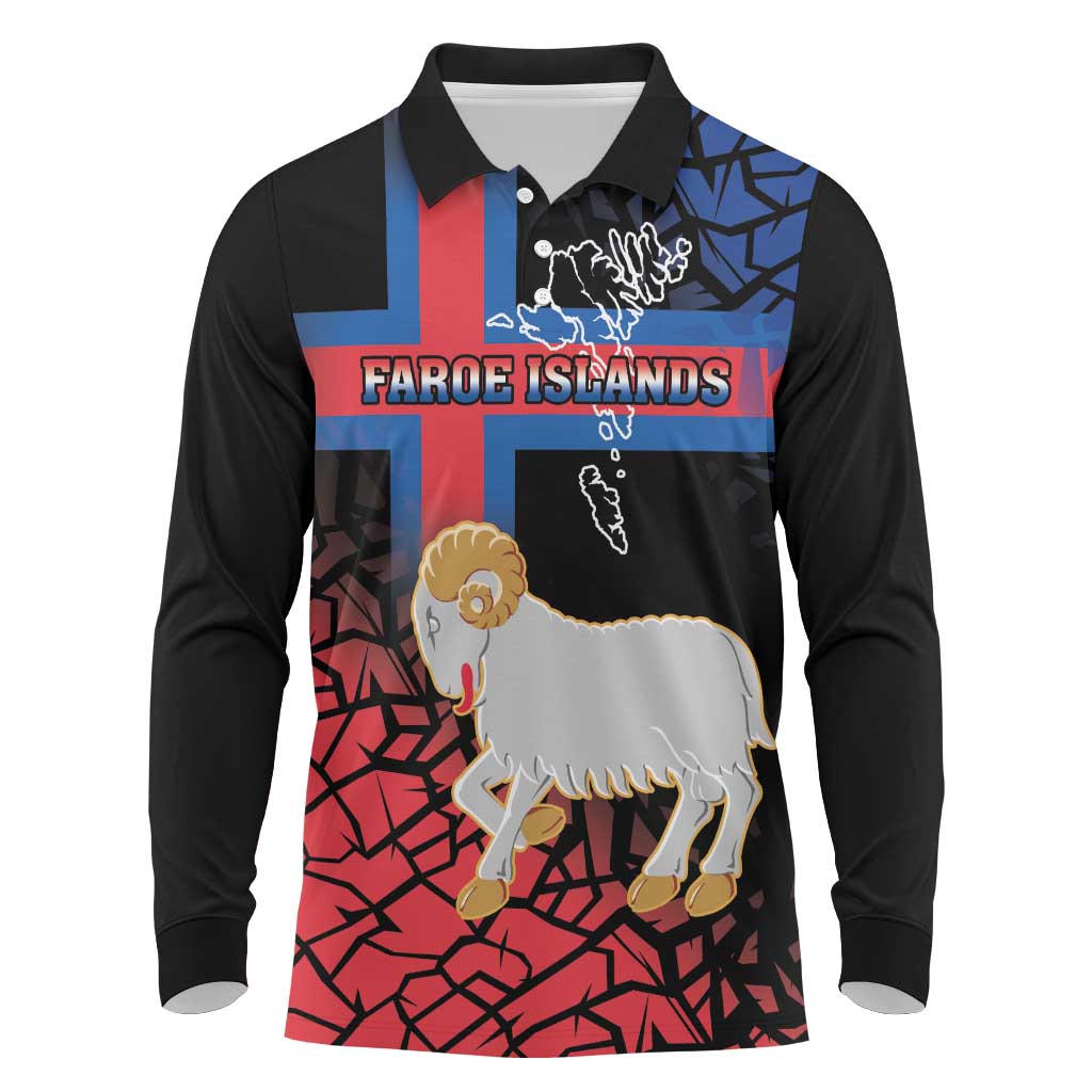 Personalized Faroe Islands Long Sleeve Polo Shirt Coat Of Arms Flag Style