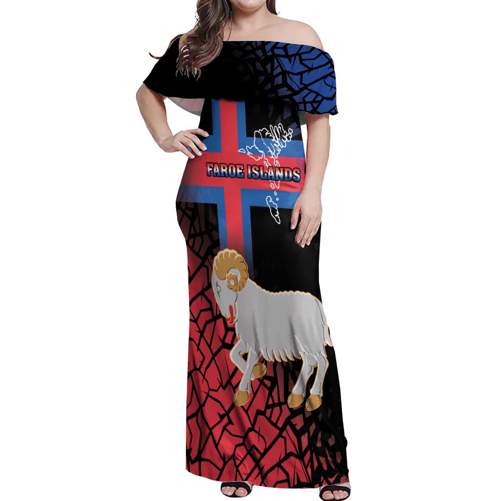 Personalized Faroe Islands Off Shoulder Maxi Dress Coat Of Arms Flag Style