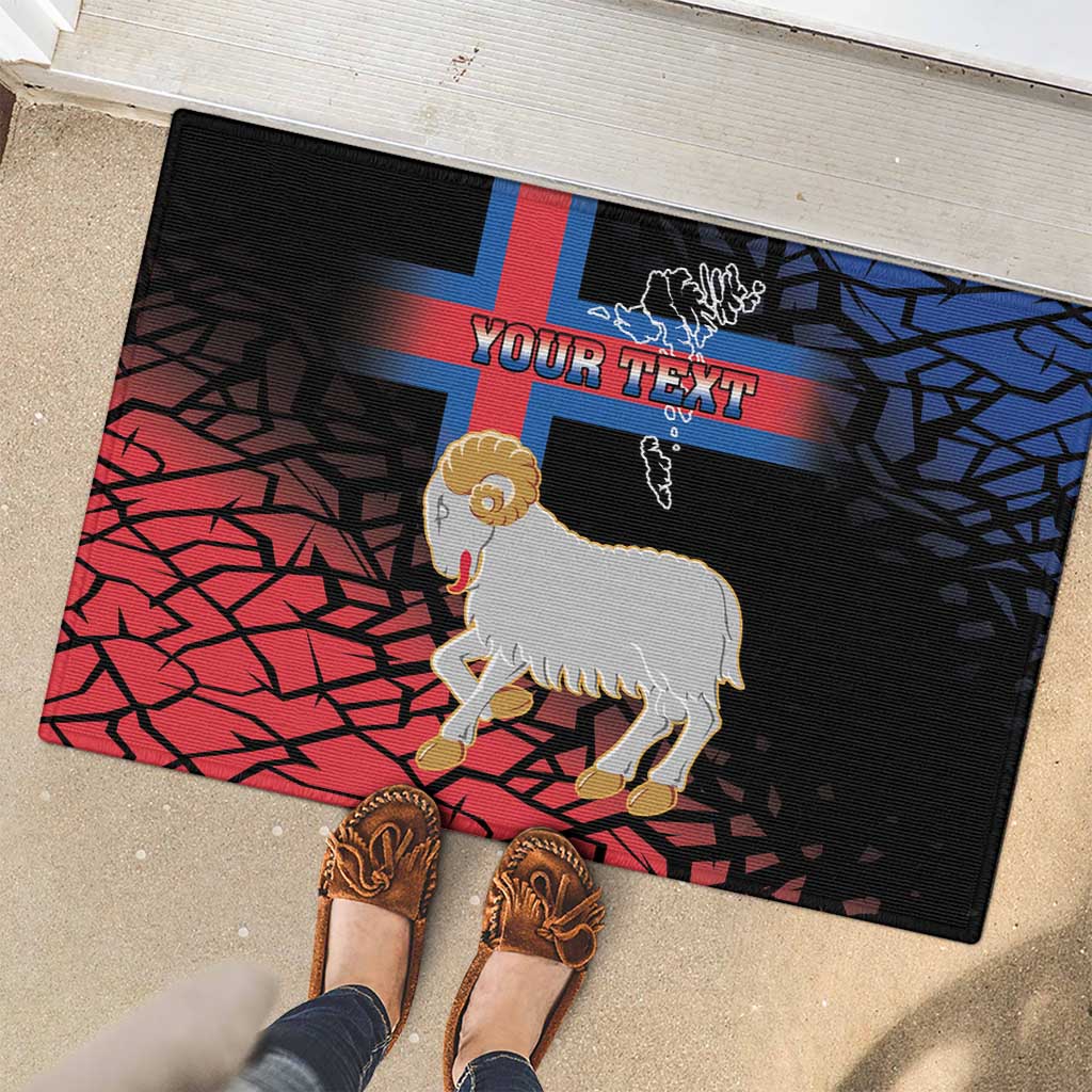 Personalized Faroe Islands Rubber Doormat Coat Of Arms Flag Style