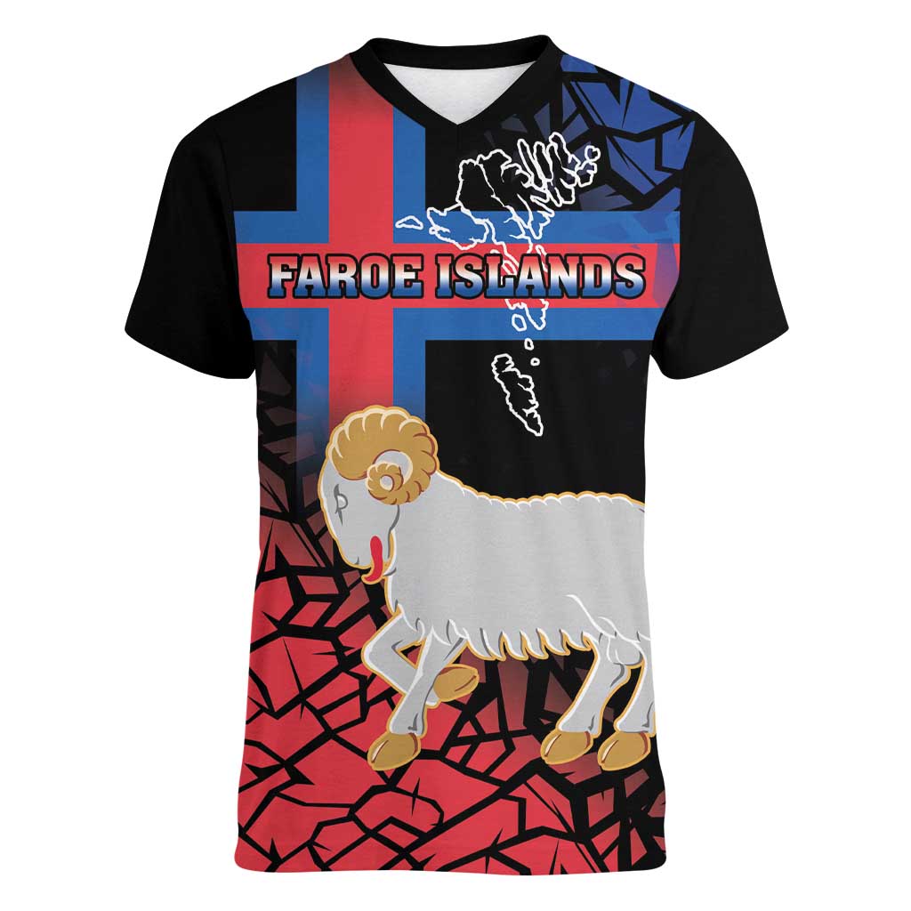 Personalized Faroe Islands Women V-Neck T-Shirt Coat Of Arms Flag Style