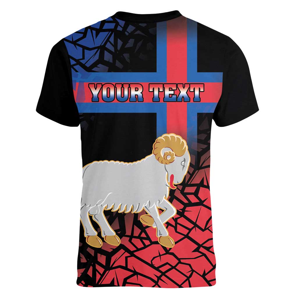 Personalized Faroe Islands Women V-Neck T-Shirt Coat Of Arms Flag Style