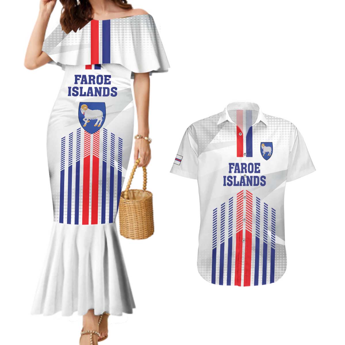 Custom Faroe Islands Football Couples Matching Mermaid Dress and Hawaiian Shirt Go Champion White Version
