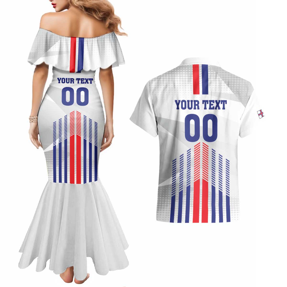 Custom Faroe Islands Football Couples Matching Mermaid Dress and Hawaiian Shirt Go Champion White Version