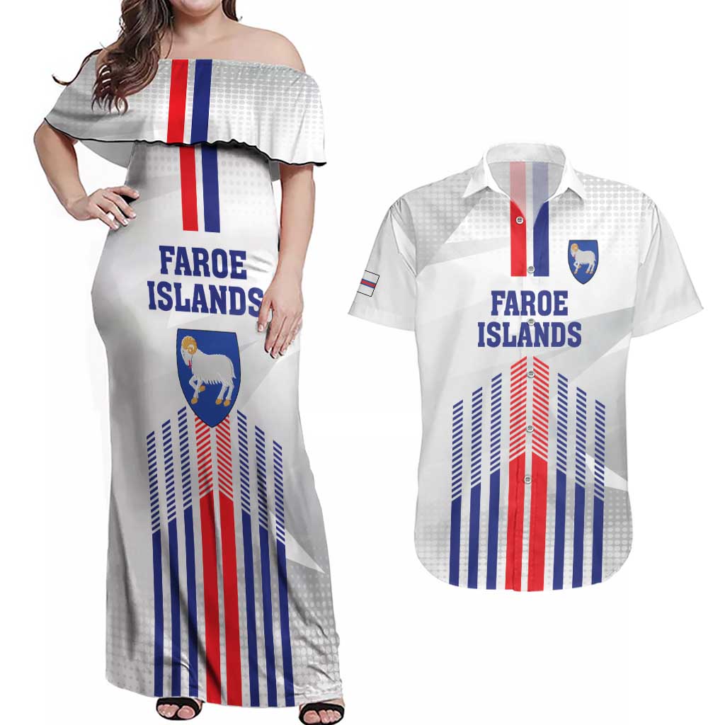 Custom Faroe Islands Football Couples Matching Off Shoulder Maxi Dress and Hawaiian Shirt Go Champion White Version