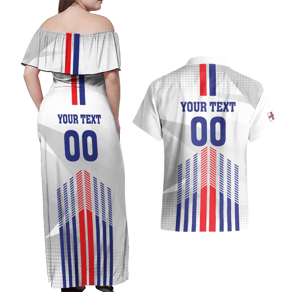 Custom Faroe Islands Football Couples Matching Off Shoulder Maxi Dress and Hawaiian Shirt Go Champion White Version