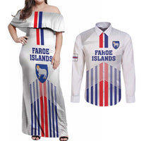 Custom Faroe Islands Football Couples Matching Off Shoulder Maxi Dress and Long Sleeve Button Shirt Go Champion White Version