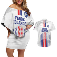 Custom Faroe Islands Football Couples Matching Off Shoulder Short Dress and Hawaiian Shirt Go Champion White Version