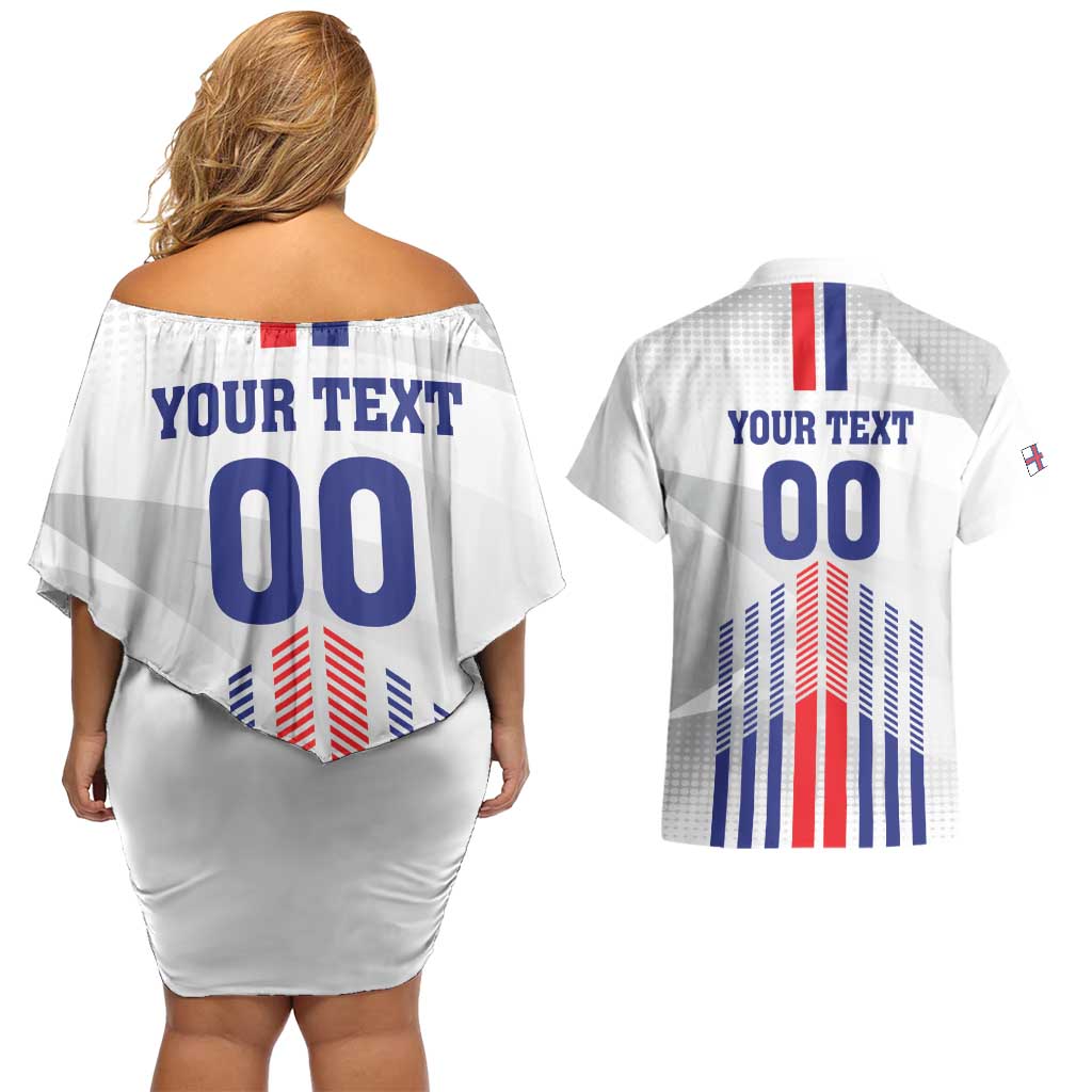 Custom Faroe Islands Football Couples Matching Off Shoulder Short Dress and Hawaiian Shirt Go Champion White Version