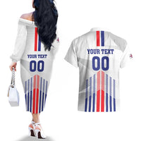 Custom Faroe Islands Football Couples Matching Off The Shoulder Long Sleeve Dress and Hawaiian Shirt Go Champion White Version