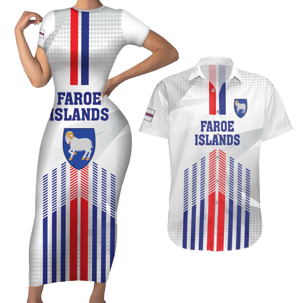 Custom Faroe Islands Football Couples Matching Short Sleeve Bodycon Dress and Hawaiian Shirt Go Champion White Version