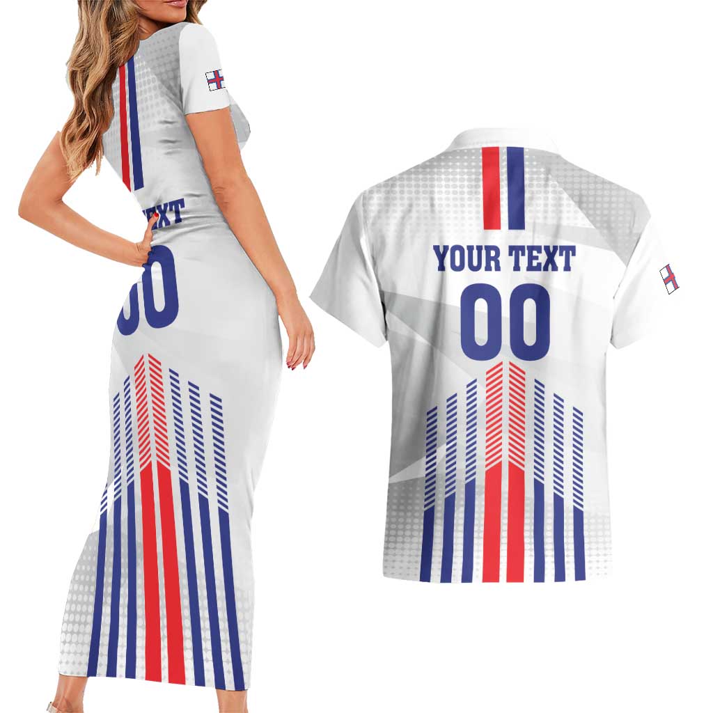 Custom Faroe Islands Football Couples Matching Short Sleeve Bodycon Dress and Hawaiian Shirt Go Champion White Version