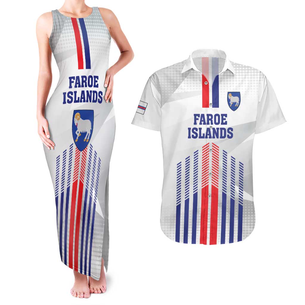 Custom Faroe Islands Football Couples Matching Tank Maxi Dress and Hawaiian Shirt Go Champion White Version