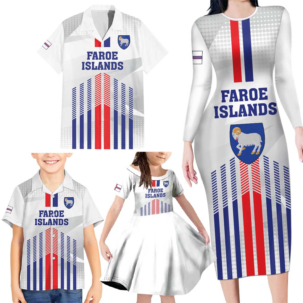 Custom Faroe Islands Football Family Matching Long Sleeve Bodycon Dress and Hawaiian Shirt Go Champion White Version