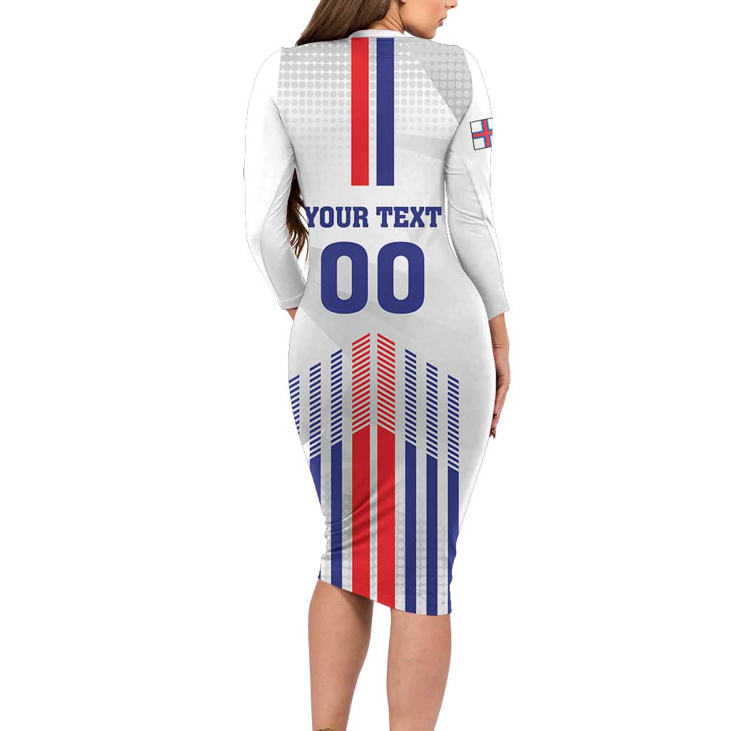 Custom Faroe Islands Football Family Matching Long Sleeve Bodycon Dress and Hawaiian Shirt Go Champion White Version
