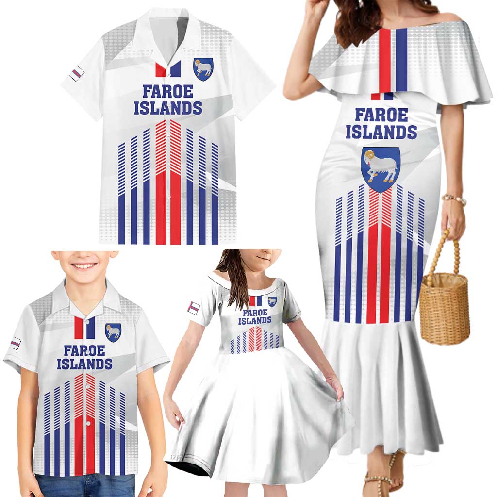 Custom Faroe Islands Football Family Matching Mermaid Dress and Hawaiian Shirt Go Champion White Version