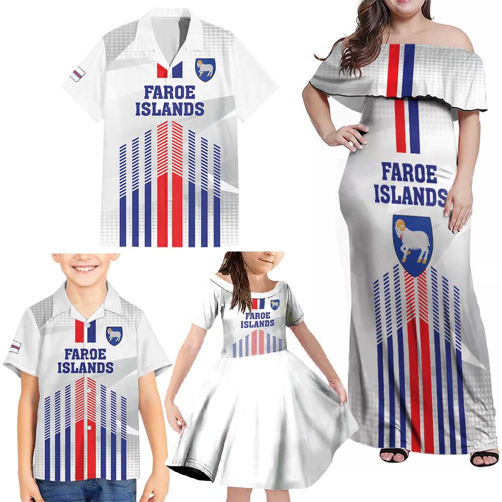 Custom Faroe Islands Football Family Matching Off Shoulder Maxi Dress and Hawaiian Shirt Go Champion White Version