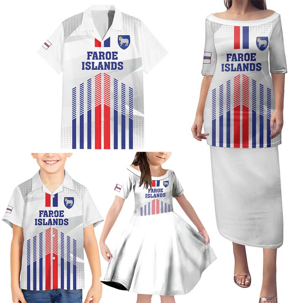 Custom Faroe Islands Football Family Matching Puletasi and Hawaiian Shirt Go Champion White Version
