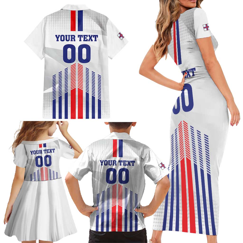 Custom Faroe Islands Football Family Matching Short Sleeve Bodycon Dress and Hawaiian Shirt Go Champion White Version