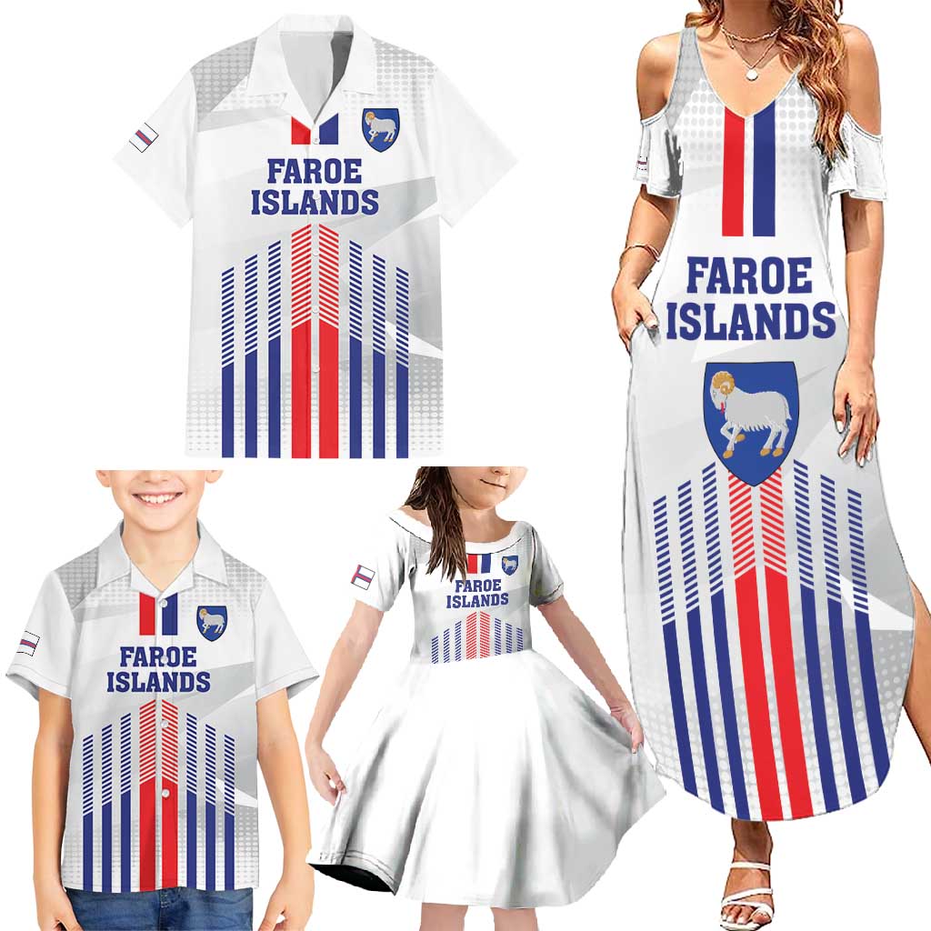 Custom Faroe Islands Football Family Matching Summer Maxi Dress and Hawaiian Shirt Go Champion White Version