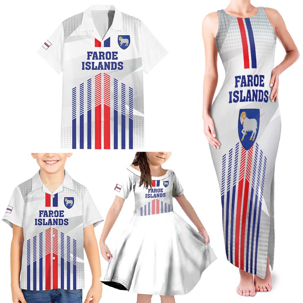 Custom Faroe Islands Football Family Matching Tank Maxi Dress and Hawaiian Shirt Go Champion White Version